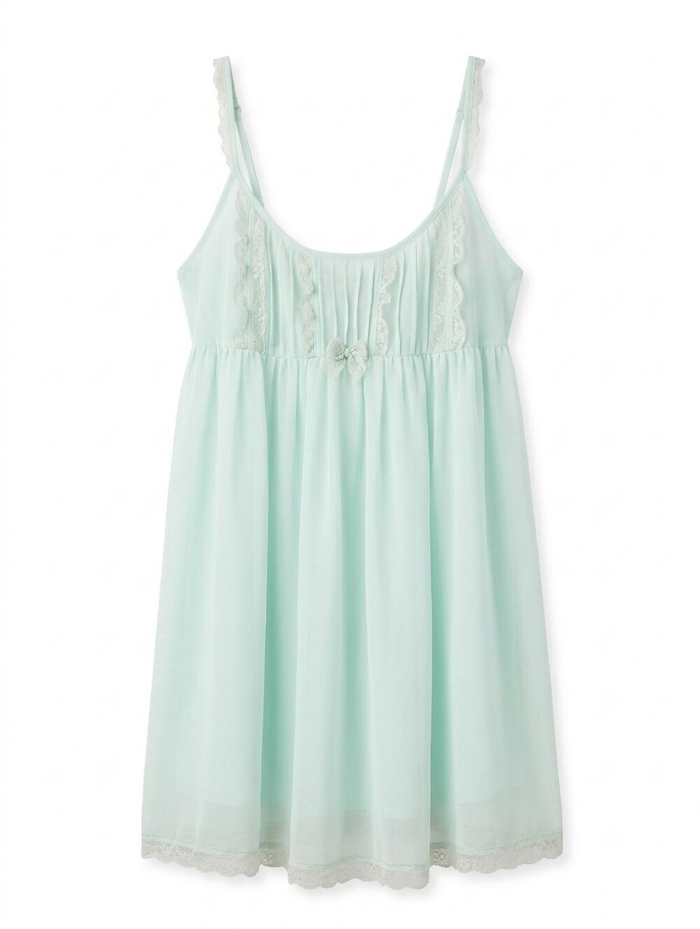 Victoria's Secret Mint Green Chiffon Babydoll Lingerie Slip Dress Lace Trim XL